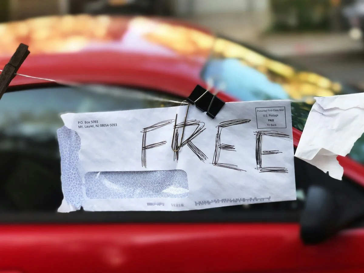 Envelope labeled “FREE” – indication of tax exemption.