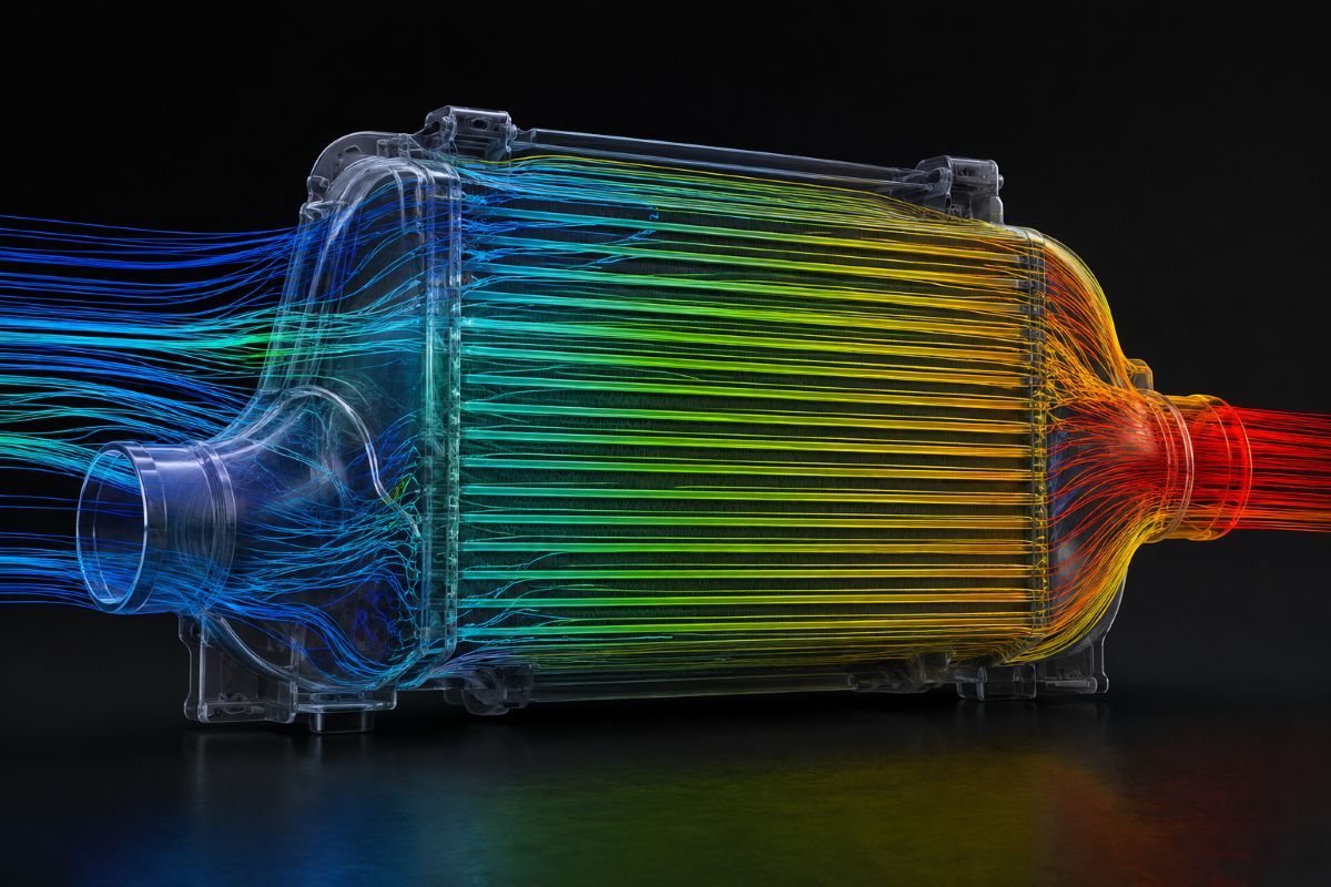 3D-CFD Strömungssimulation eines Ladeluftkühlers – Engineering bei Felsaris