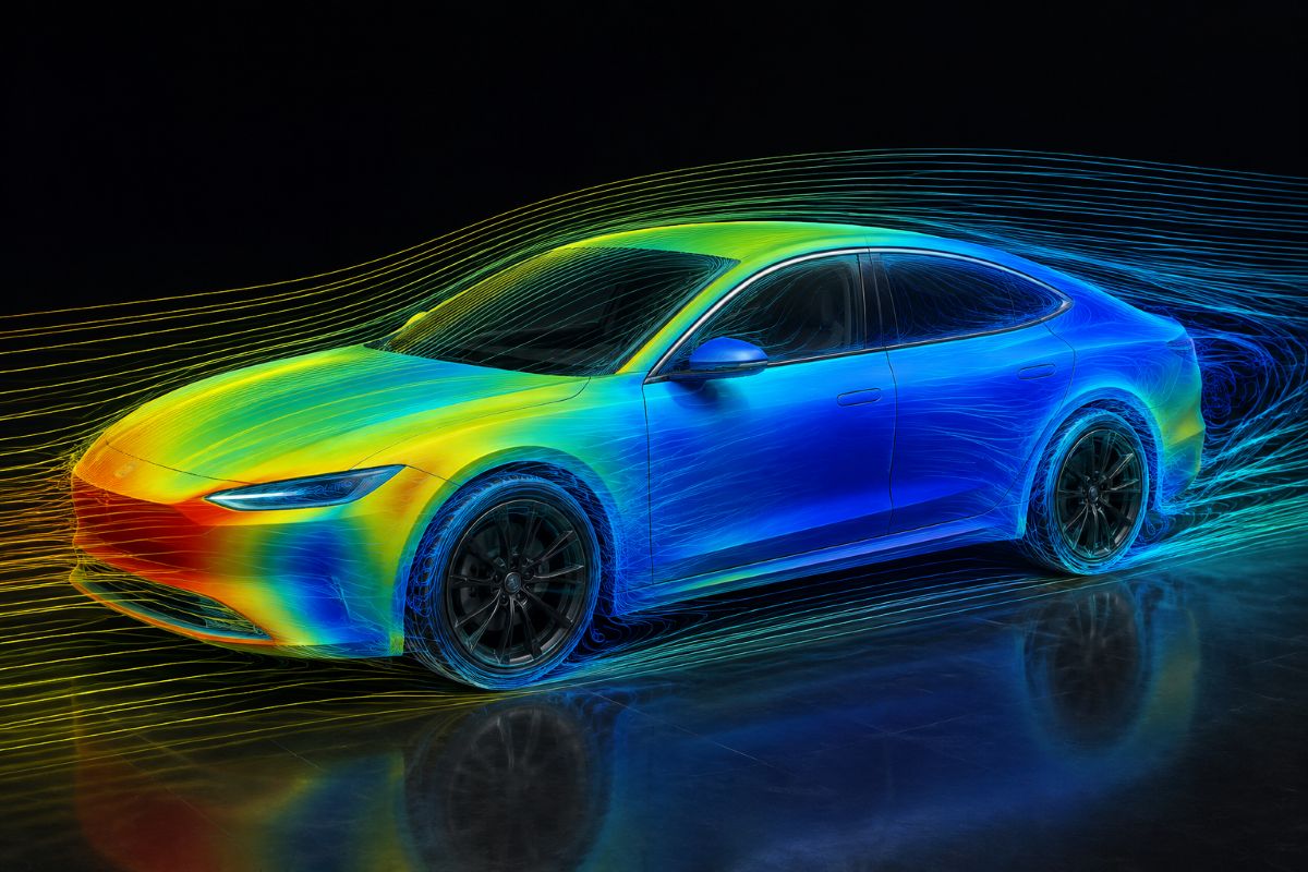 Aerodynamik-Simulation eines Fahrzeugs mit Strömungslinien – CFD bei Felsaris
